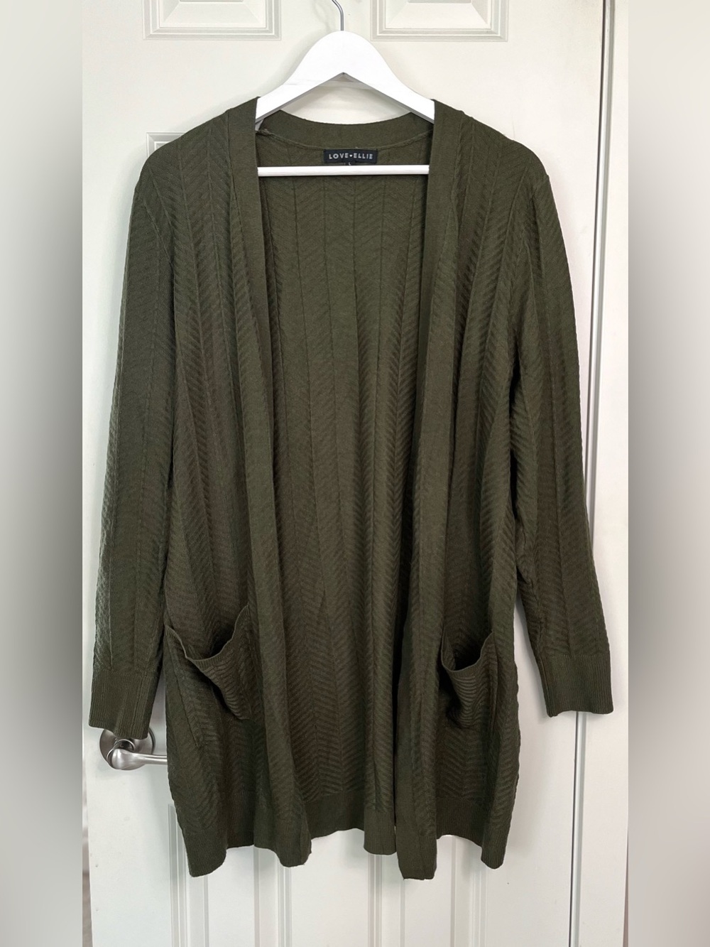 Love Ellie Olive Open-Front Cable Knit Cardigan NWOT